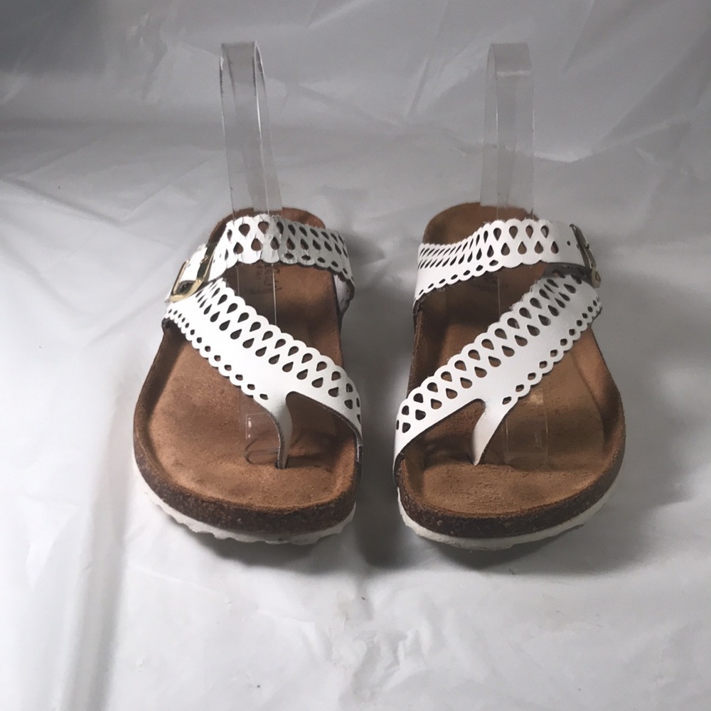 Boo-Gold Women’s White  Leather Laser Cutout Adjustable Italian made Sandals